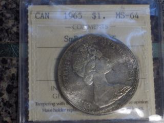 1965 Canada $1 Dollar Small Beads Pt 5 Iccs Ms - 64 photo