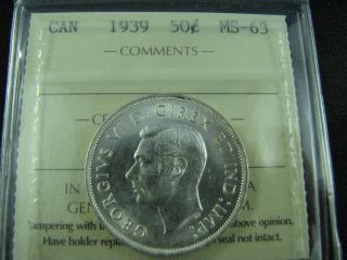 1939 Canada 50 Cents Unc Iccs Ms - 63 Coin photo