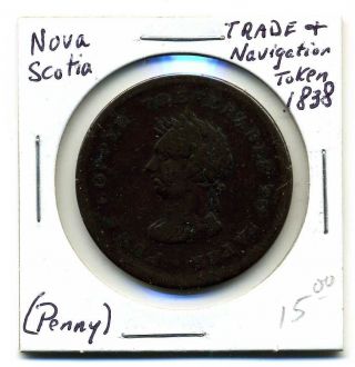 Nova Scotia Token,  (penny) Trade & Navigation 1838,  Very Good+ photo