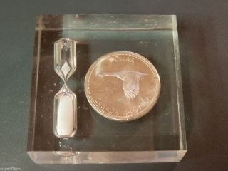 1967 Lucite Egg Timer Made With Canada Goose Silver Dollar Coin photo