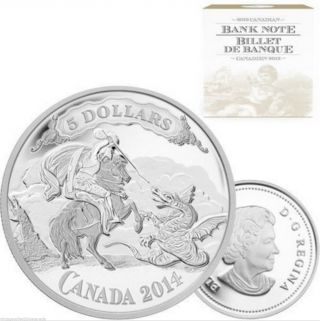 2014 $5 Canadian Bank Note Design,  St.  George Slaying Dragon,  99.  99 Silver photo