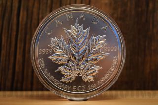 5 Oz Fine Silver Coin - 25th Anniversary Of The Silver Maple Leaf Coin - Mintage photo