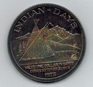 1973 Trade Dollar Canada Banff Indian Days Scarce Silver.  999 Unc photo
