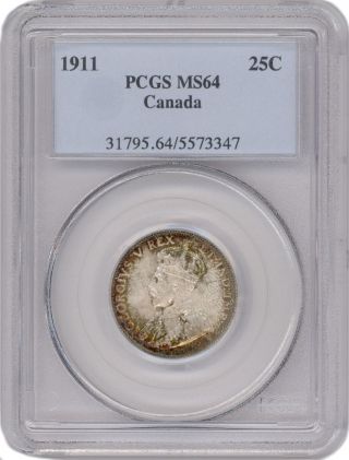 25 Cent Canada 1911 Graded By Pcgs Ms64 photo