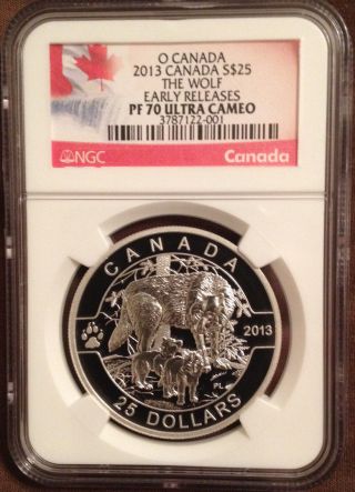2013 Canadian $25 O Canada Wolf Ngc Pf70 photo