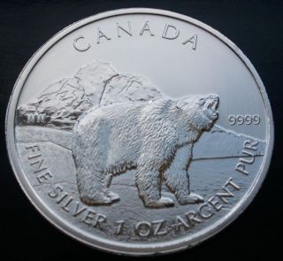 2011 1 Oz Silver Grizzly Bear Canadian Wildlife Series Canada $5 Coin.  G112 photo