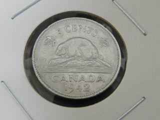 1942 Vf Canadian Canada Beaver George Vi Nickel Five 5 Cent photo