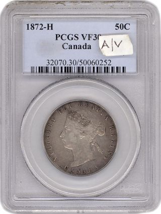 50 Cent Canada 1872h Graded By Pcgs Vf30 Inverted A/v photo