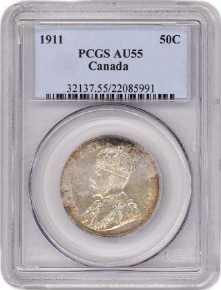 50 Cent Canada 1911 Graded By Pcgs Au55 photo