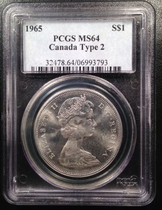 1965 Canadian Canada Silver Dollar Pcgs Ms64 Type 2 06993793 photo