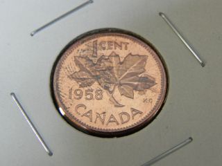 1958 Ms Unc Red Canadian Canada Maple Leaf Elizabeth Ii Penny One 1 Cent 1b photo
