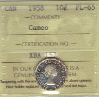 1958 Cameo Canada 10 Cent Iccs Pl65 Rare Beauty photo