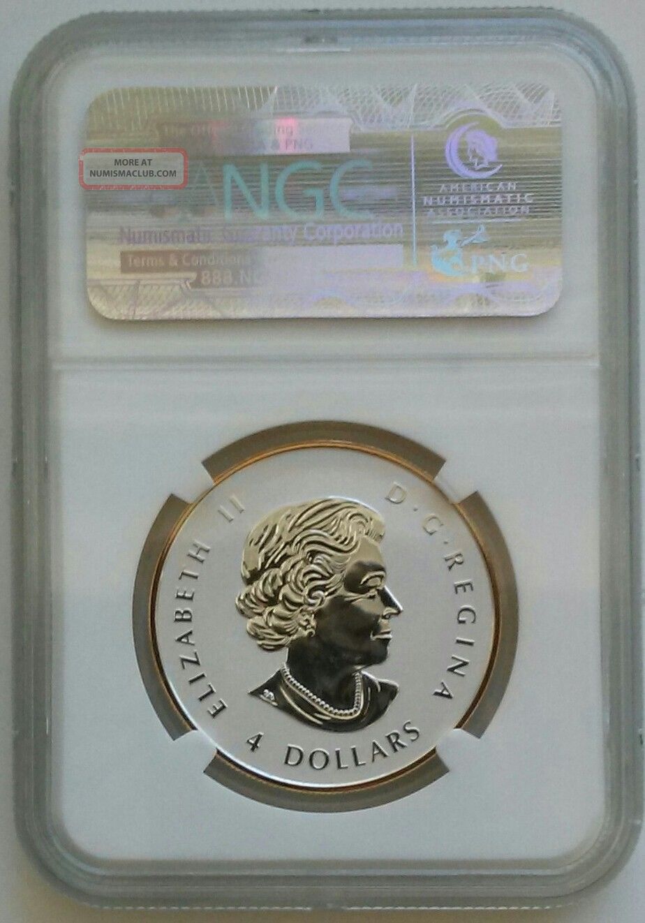 2014 $4 Canadian Reverse Proof Gilded Silver Maple Ngc Pf 70 Coins: Canada photo