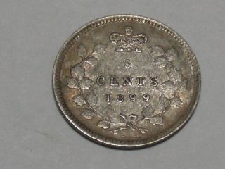 1899 Canadian Five Cent Silver Coin (xf) 8704a photo