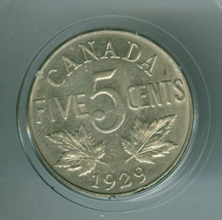 1929 Far Canada 5 Cents About Uncirculated Plus. photo