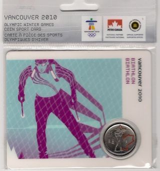 Rare Colour 2007 Biathlon Quarter 25 Cents Coin (coin Card 4/15) - Canada photo