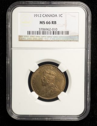Canada 1912 1 Cent Ngc Ms - 66 Rb Sharp And Lustrous Only 1 Graded Higher photo