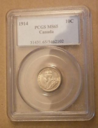 1914 Canada 10 Cents Pcgs Ms65.  A Pristine Example Rare photo