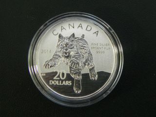 2014 99.  99% Silver Canadian Canada Bobcat $20 For $20 Coin.  Twenty Dollars photo