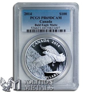 2014 Canada 1 Oz.  9999 Silver Bald Eagle Matte Proof $100 Pcgs Pr69 photo