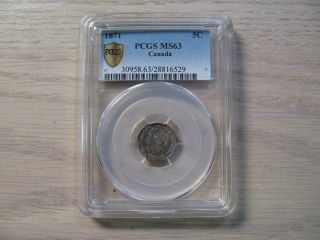 1871 Pcgs Ms63 5 Cents Canada Five Silver Fishscale photo
