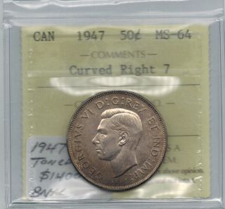 Canada 1947 Curved Right 7 50 Cents George Vi Iccs Ms 64 Variety Unc photo