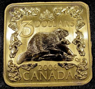2006 Canada Square $3.  00 Piece. . .  Gem Specimen Strike Gold Plated Argent Sterling photo