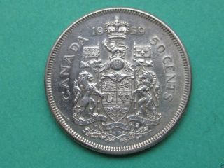 1959 Canadian 50c Silver Coin 1354 photo