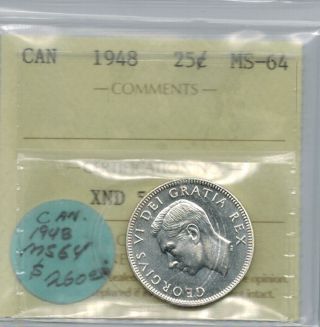 Canada 1948 25 Cents Quarter Iccs Ms 64 photo