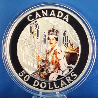 Canada 2013 Queen Elizabeth Ii Coronation 5 Oz Pure Silver $50 Color Proof Coin photo