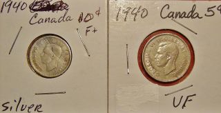 1940 Canada Beaver Nickel & Silver 10cents,  F To Vf photo
