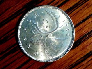 1966 Brilliant Queen Elizabeth Canada 25 Cent Coin,  80% Silver photo