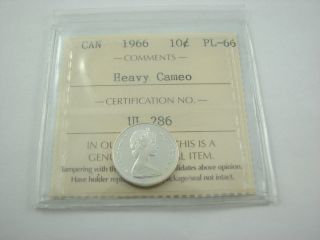 1966 Canada 10 Cents Pl 66 Heavy Cameo Iccs photo