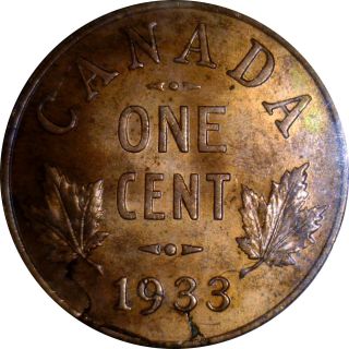 1933 Canada 1¢ Ms - 64 Red; Planchet Flaw photo