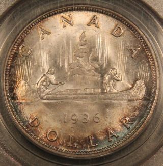 1936 Canada Silver Dollar Ms65 Pcgs Toned - Ogh Old Green Holder photo