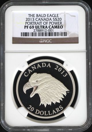 2013 Canada Ngc Pf69 - $20 Silver Proof Bald Eagle Portrait Of Power Coin photo