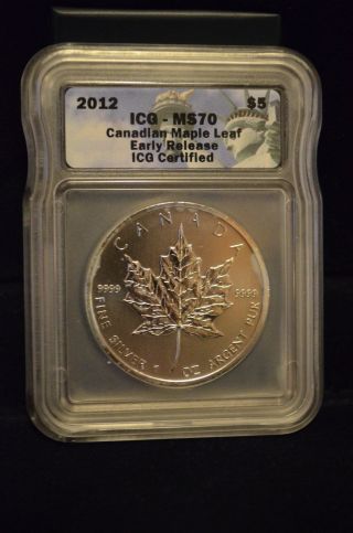 2012 Ms70 Canada Maple Leaf $5 Coin Icg Er photo