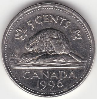 1996 Near 6 Canada 5c Coin - Off Center Strike On Beaver Side Of Coin photo