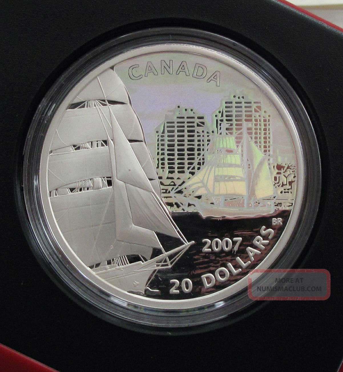 2007 Canada 9999 Silver $20 Dollars Tall Ship Hologram Brigantine 1 Troy Oz. Coins: Canada photo