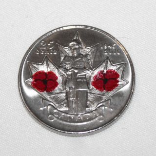 2010 Canada Quarter 25 Cents - 1945 - 2010 Red Colorized Poppy Royal C25 - 021 photo