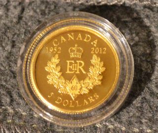 Canada 2012 1/10 Ounce Gold $5 Diamond Jubilee Royal Cypher Coin W/case & photo