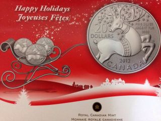 2012 Canada $20 Dollar 9999 Ag Fine Silver Holiday Reindeer Collectible Coin photo