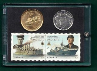 2010 Royal Canadian Navy $1 Coin,  25 Cent Coin & Stamps photo