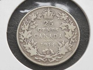 1914 Canada 25 Cents.  925 Silver Coin D1540 photo