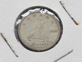 1941 Canada George Vi Silver Ten Cents Coin D1535 photo