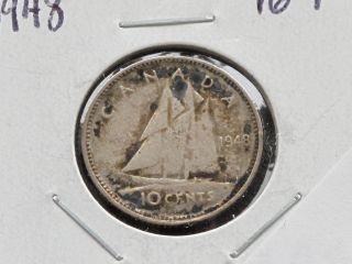 1948 Canada George Vi Silver Ten Cents Coin D1536 photo