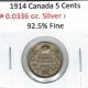 1914 Canada King George V Silver 5 Cents.  925 Fine Silver Ww I Coin 100 Year Old Coins: Canada photo 2