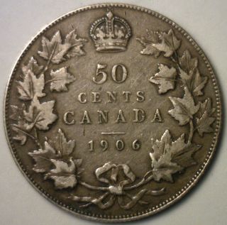 1906 Canadian Silver Half Dollar Edward Vii Canada 50 Fifty Cents Coin Fine photo