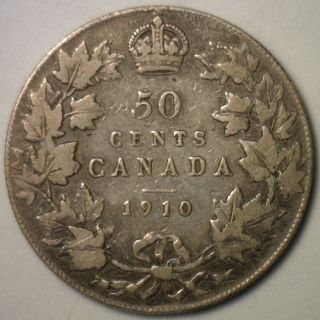 1910 Canadian Silver Half Dollar Edward Vii Canada 50 Fifty Cents Coin Fine photo