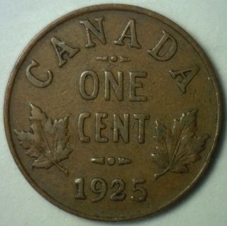 1925 Canadian Copper Small Cent Coin Canada One Cent Very Good Vg photo